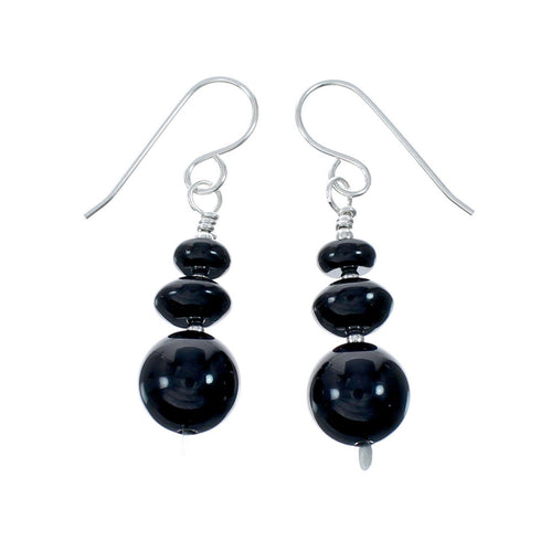 Sterling Silver Navajo Onyx Bead Hook Dangle Earrings SX10526