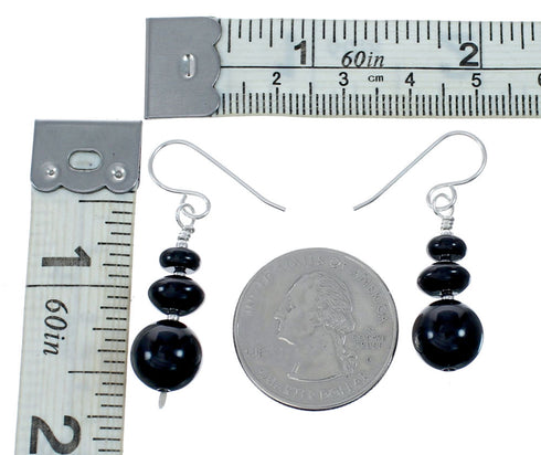 Sterling Silver Navajo Onyx Bead Hook Dangle Earrings SX10526