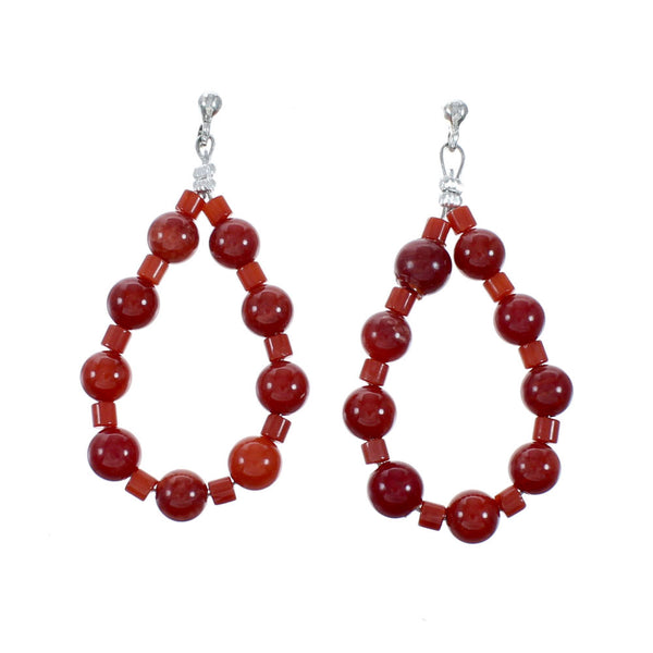 Native American Coral Bead Post Dangle Earrings SX10553