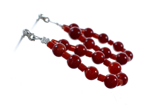 Native American Coral Bead Post Dangle Earrings SX10553