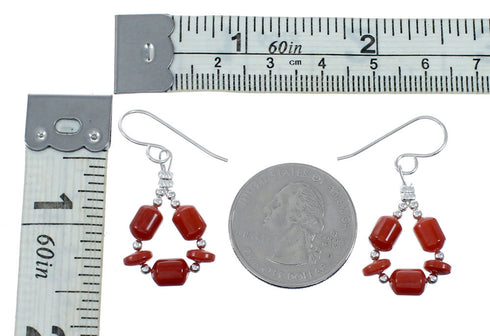 Sterling Silver Navajo Coral Bead Hook Dangle Earrings SX10530