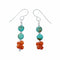 Turquoise And Coral Authentic Sterling Silver Navajo Bead Hook Dangle Earrings SX10529