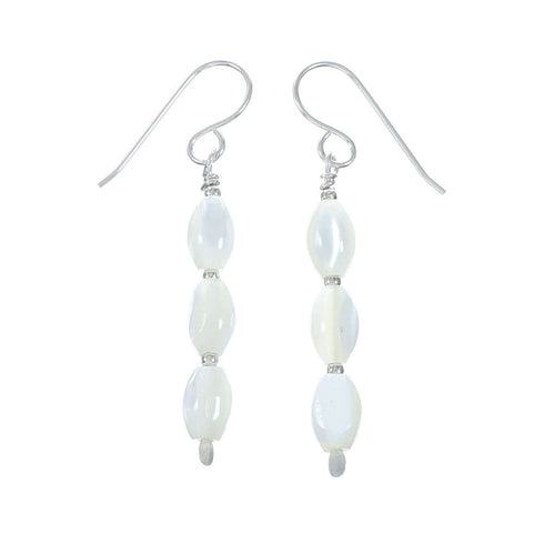Navajo Sterling Silver Mother of Pearl Bead Hook Dangle Earrings SX10524