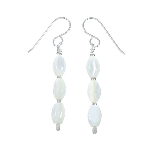 Navajo Sterling Silver Mother of Pearl Bead Hook Dangle Earrings SX10524