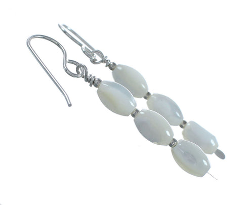Navajo Sterling Silver Mother of Pearl Bead Hook Dangle Earrings SX10524