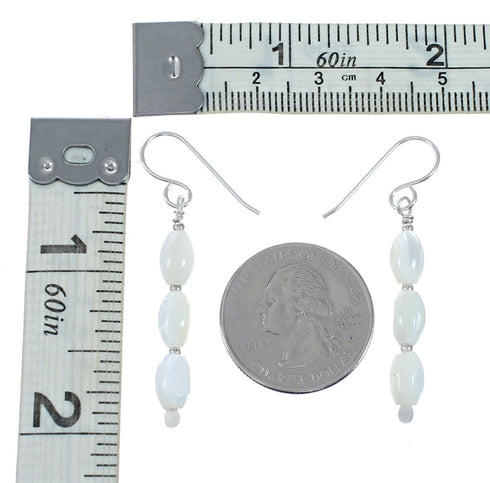 Navajo Sterling Silver Mother of Pearl Bead Hook Dangle Earrings SX10524