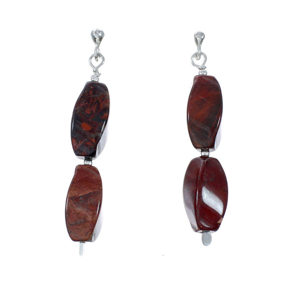 Navajo Red Jasper Sterling Silver Bead Post Dangle Earrings SX10534