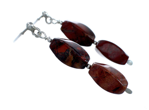 Navajo Red Jasper Sterling Silver Bead Post Dangle Earrings SX10534
