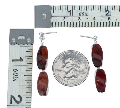 Navajo Red Jasper Sterling Silver Bead Post Dangle Earrings SX10534