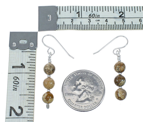 Navajo Picture Rock Bead Sterling Silver Hook Dangle Earrings SX10537