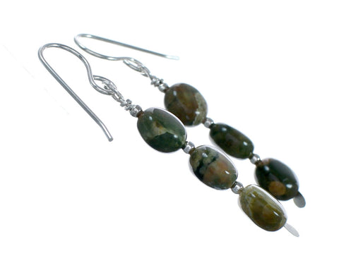 Native American Unakite Sterling Silver Bead Hook Dangle Earrings SX10556