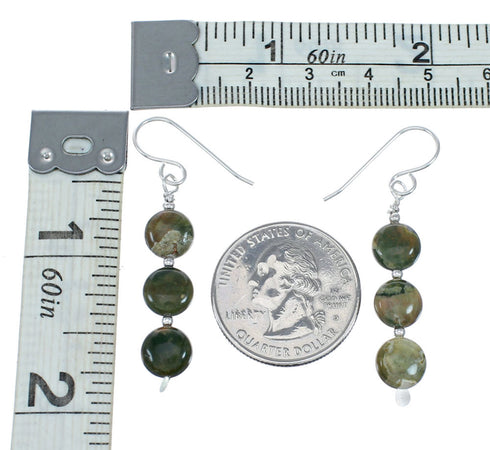 Native American Unakite Sterling Silver Bead Hook Dangle Earrings SX10556