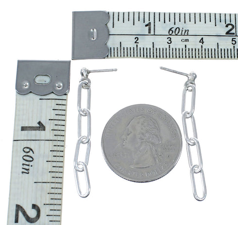Native American Authentic Sterling Silver Post Link Bead Earrings SX10540