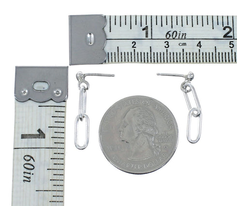 Native American Authentic Sterling Silver Post Link Bead Earrings SX10539
