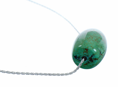 Unique Navajo Turquoise Pendant Sterling Silver Italian Rope Chain Necklace Set SX10543