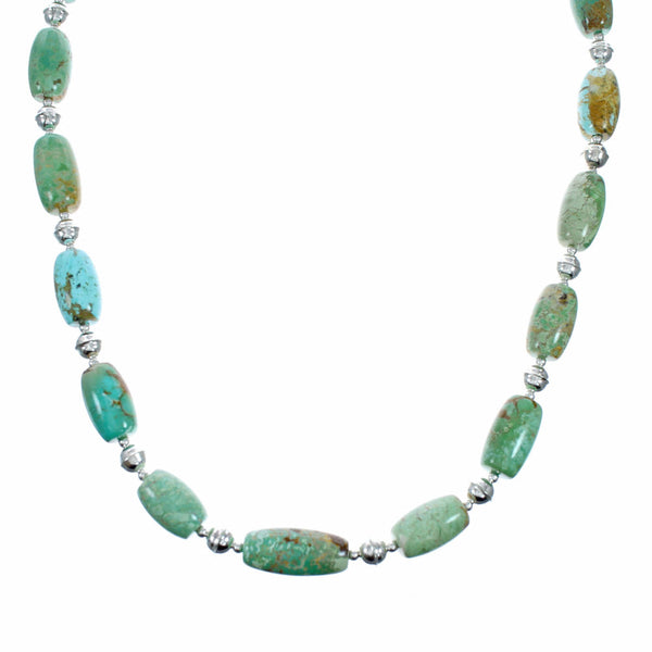 Navajo Kingman Turquoise Sterling Silver Bead Necklace SX10513