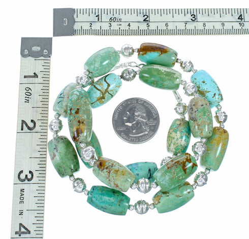 Navajo Kingman Turquoise Sterling Silver Bead Necklace SX10513