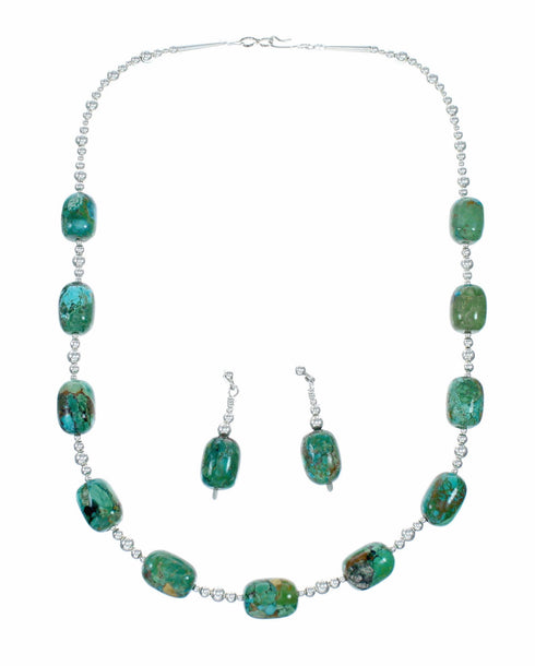 Turquoise Genuine Sterling Silver Navajo Bead Necklace Set SX10536