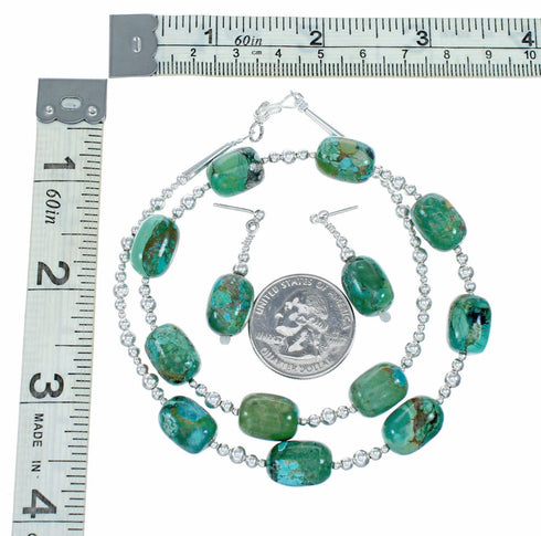 Turquoise Genuine Sterling Silver Navajo Bead Necklace Set SX10536