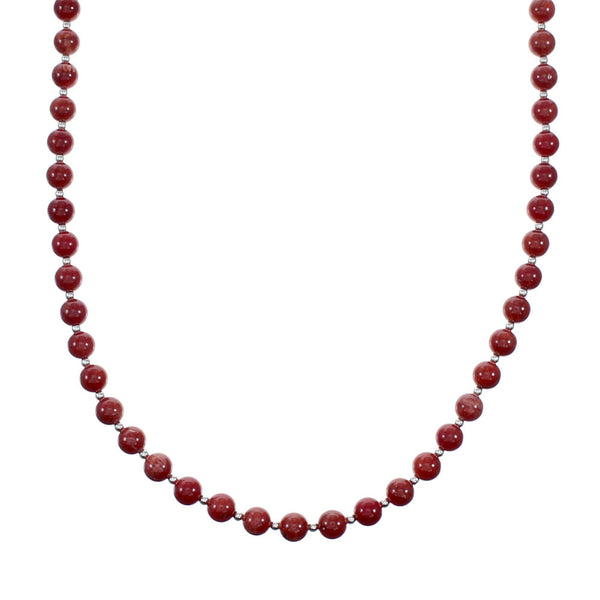 Native American Coral And Sterling Silver Bead Necklace SX10514