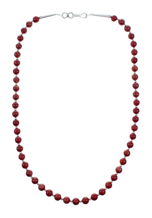 Native American Coral And Sterling Silver Bead Necklace SX10514
