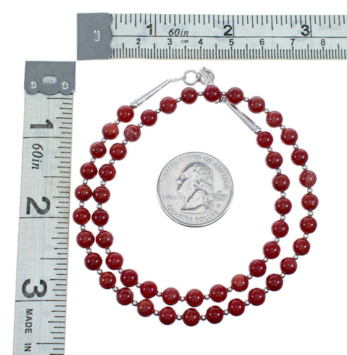 Native American Coral And Sterling Silver Bead Necklace SX10514