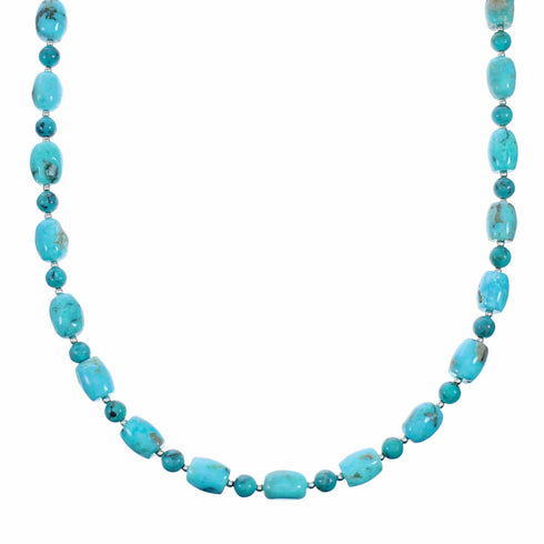 Navajo Turquoise Sterling Silver Native American Jewelry Bead Necklace SX10512