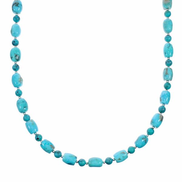 Navajo Turquoise Sterling Silver Native American Jewelry Bead Necklace SX10512
