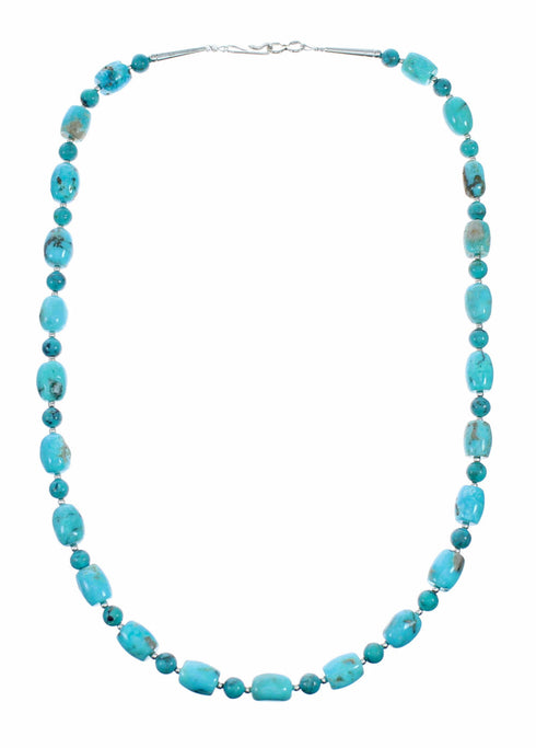 Navajo Turquoise Sterling Silver Native American Jewelry Bead Necklace SX10512
