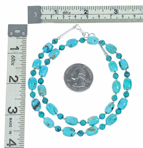 Navajo Turquoise Sterling Silver Native American Jewelry Bead Necklace SX10512
