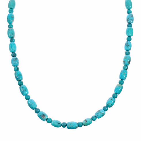 Navajo Turquoise Sterling Silver Native American Jewelry Bead Necklace SX10511