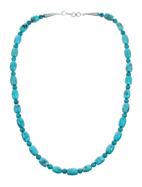 Navajo Turquoise Sterling Silver Native American Jewelry Bead Necklace SX10511