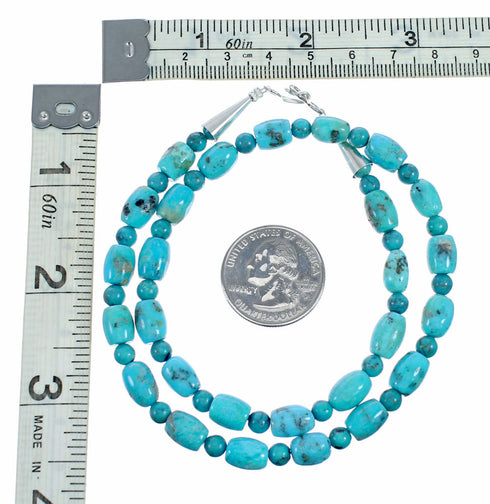 Navajo Turquoise Sterling Silver Native American Jewelry Bead Necklace SX10511
