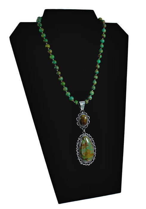 Navajo Turquoise Sterling Silver Necklace Pendant Set SX10518