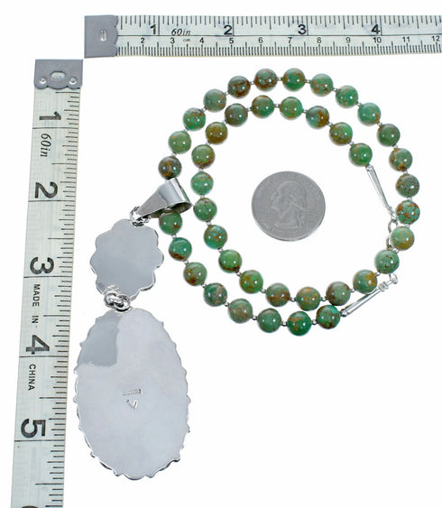 Navajo Turquoise Sterling Silver Necklace Pendant Set SX10518