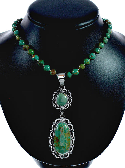 Navajo Turquoise Sterling Silver Necklace Pendant Set SX10519