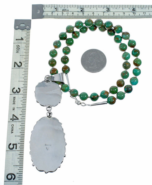 Navajo Turquoise Sterling Silver Necklace Pendant Set SX10519