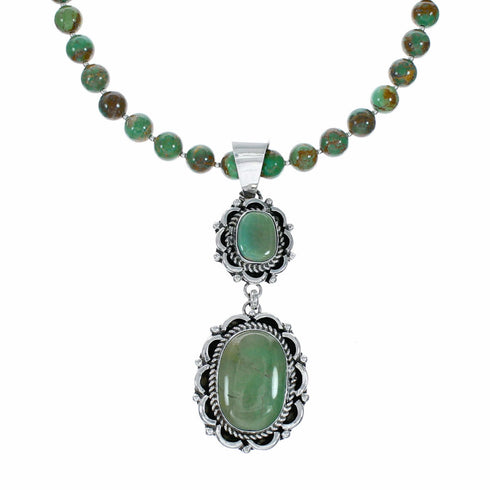 Native American Turquoise Sterling Silver Navajo Necklace Pendant Set SX10520