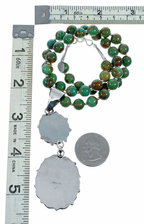 Native American Turquoise Sterling Silver Navajo Necklace Pendant Set SX10520