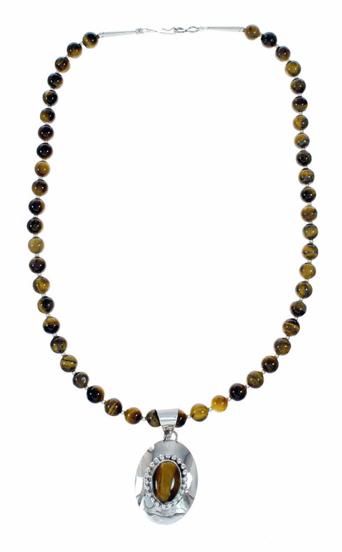 Navajo Sterling Silver Navajo Tiger Eye Bead Necklace Set SX10517