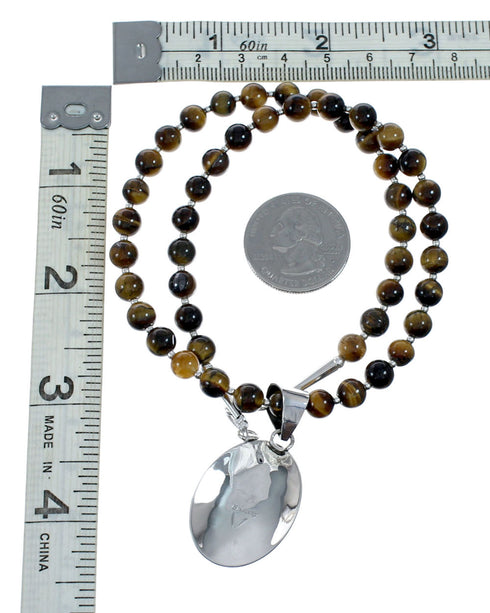 Navajo Sterling Silver Navajo Tiger Eye Bead Necklace Set SX10517