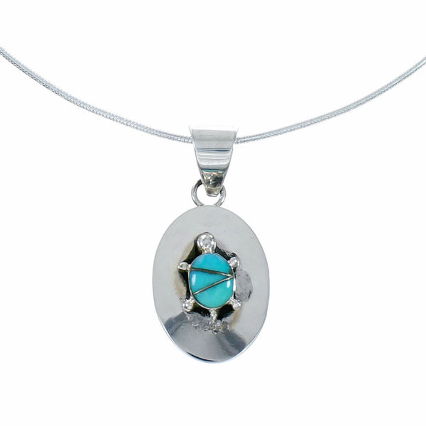 Genuine Navajo Sterling Silver Turquoise Turtle Inlay Pendant Italian Snake Chain Necklace Set SX10549