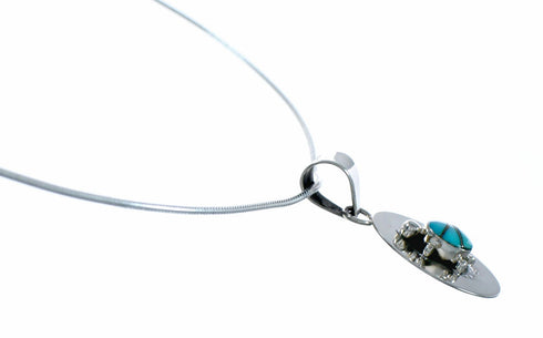 Genuine Navajo Sterling Silver Turquoise Turtle Inlay Pendant Italian Snake Chain Necklace Set SX10549