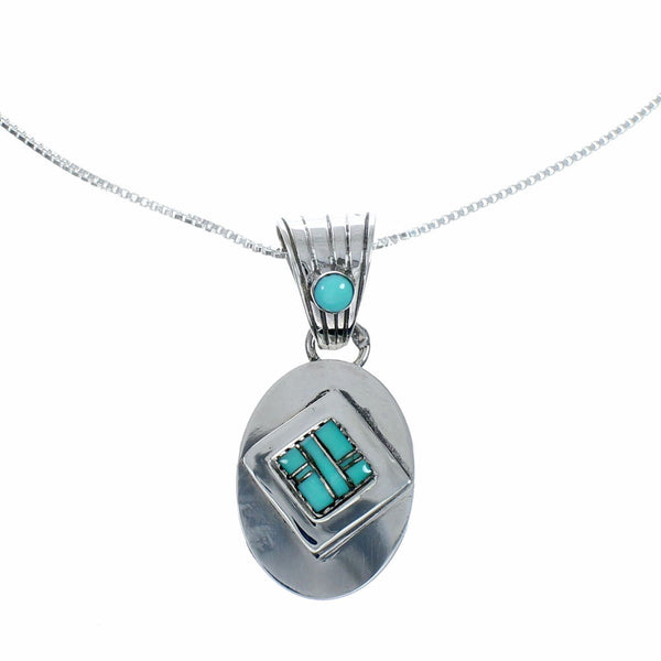Southwest Turquoise Inlay Sterling Silver Box Chain Necklace Set SX10545