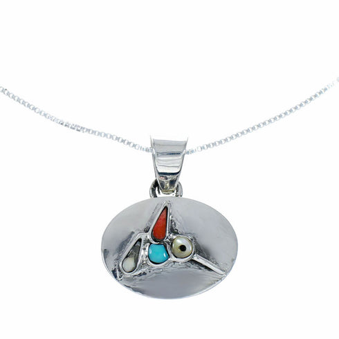 Navajo Sterling Silver Multicolor Hummingbird Pendant Italian Box Chain Necklace Set SX10550
