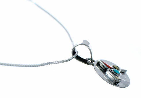Navajo Sterling Silver Multicolor Hummingbird Pendant Italian Box Chain Necklace Set SX10550