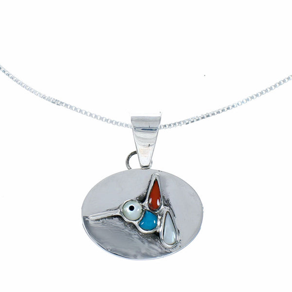 Navajo Sterling Silver Multicolor Hummingbird Pendant Italian Box Chain Necklace Set SX10551