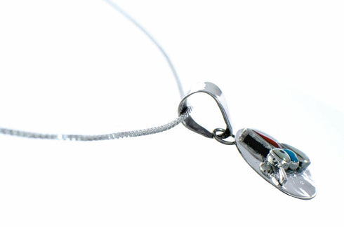 Navajo Sterling Silver Multicolor Hummingbird Pendant Italian Box Chain Necklace Set SX10551