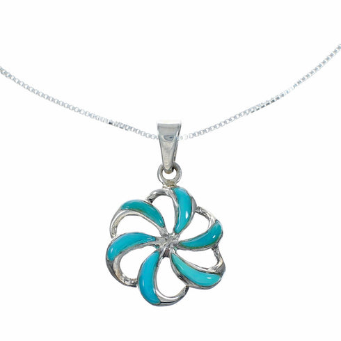 Southwest Turquoise Flower Inlay Sterling Silver Box Chain Necklace Set SX10546