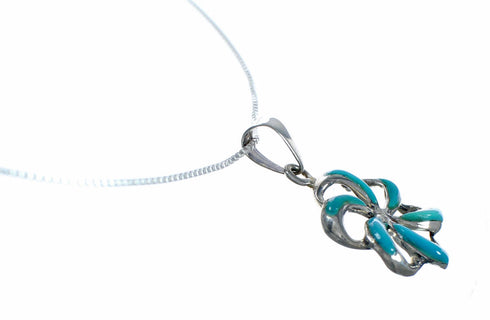 Southwest Turquoise Flower Inlay Sterling Silver Box Chain Necklace Set SX10546